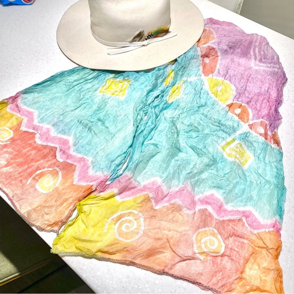 Artisan SILK watercolour scarf/wrap w shabby chic midcentury vibe
